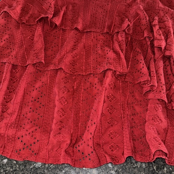 NWT Anthropologie Red Angled Tiered Eyelet Knit Pull On Skirt - Picture 7 of 11